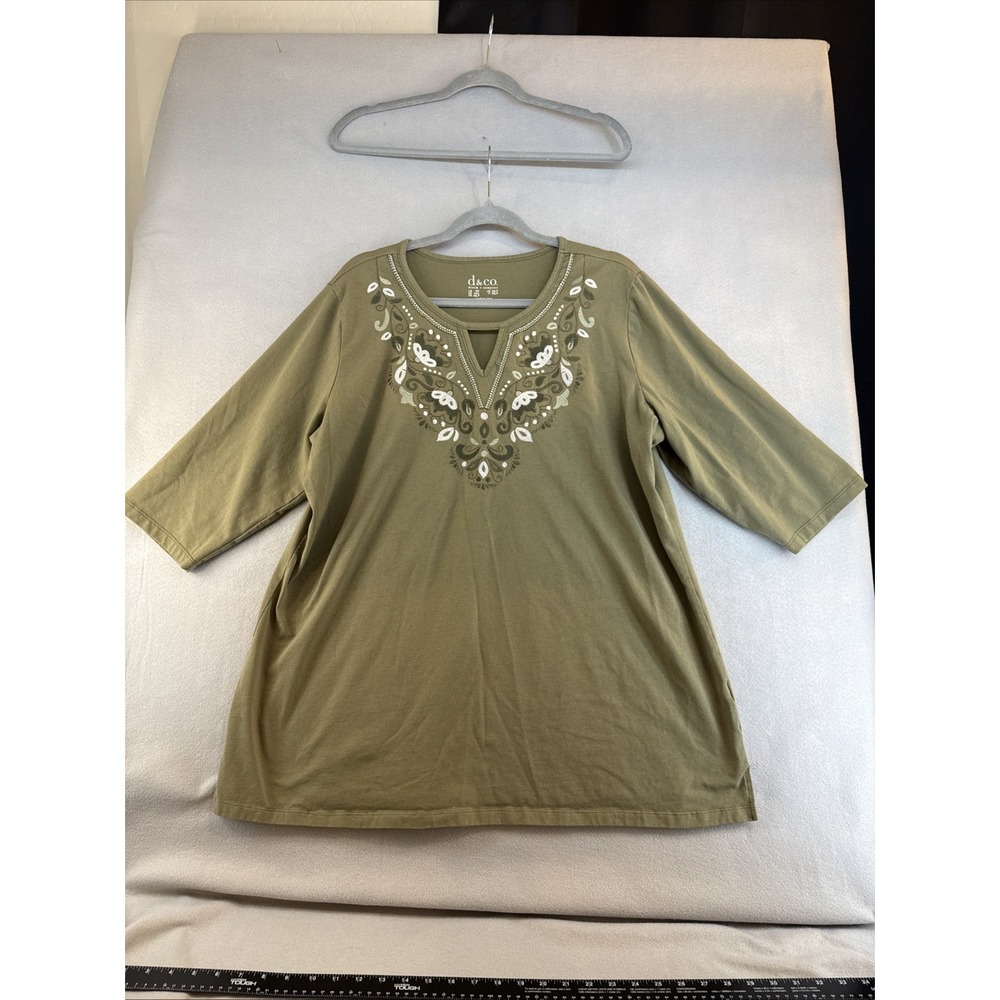 Demin&Company Top, Plus 1XP, Petite, Embroidery neck, Casual, Work, 3/4 Sleeves‎